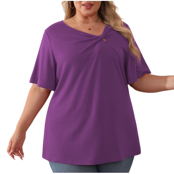 Daystry Women's Plus Size Short-Sleeve Tie Tops Tunic Wrap Sweetheart Lightweight Tee