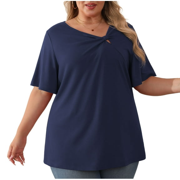 Daystry Women's Plus Size Short-Sleeve Tie Tops Tunic Wrap Sweetheart Lightweight Tee