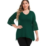 Daystry Women's Plus Size Top 3/4 Sleeve Shirt Dressy Tunic Blouse White-1X