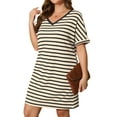 thumbnail image 1 of Daystry Women's Striped Fashion V Neck Loose Short Sleeve T Shirt Dress with Pocket for Women, 1 of 13