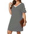 thumbnail image 1 of Daystry Women's Striped Fashion V Neck Loose Short Sleeve T Shirt Dress with Pocket for Women, 1 of 13
