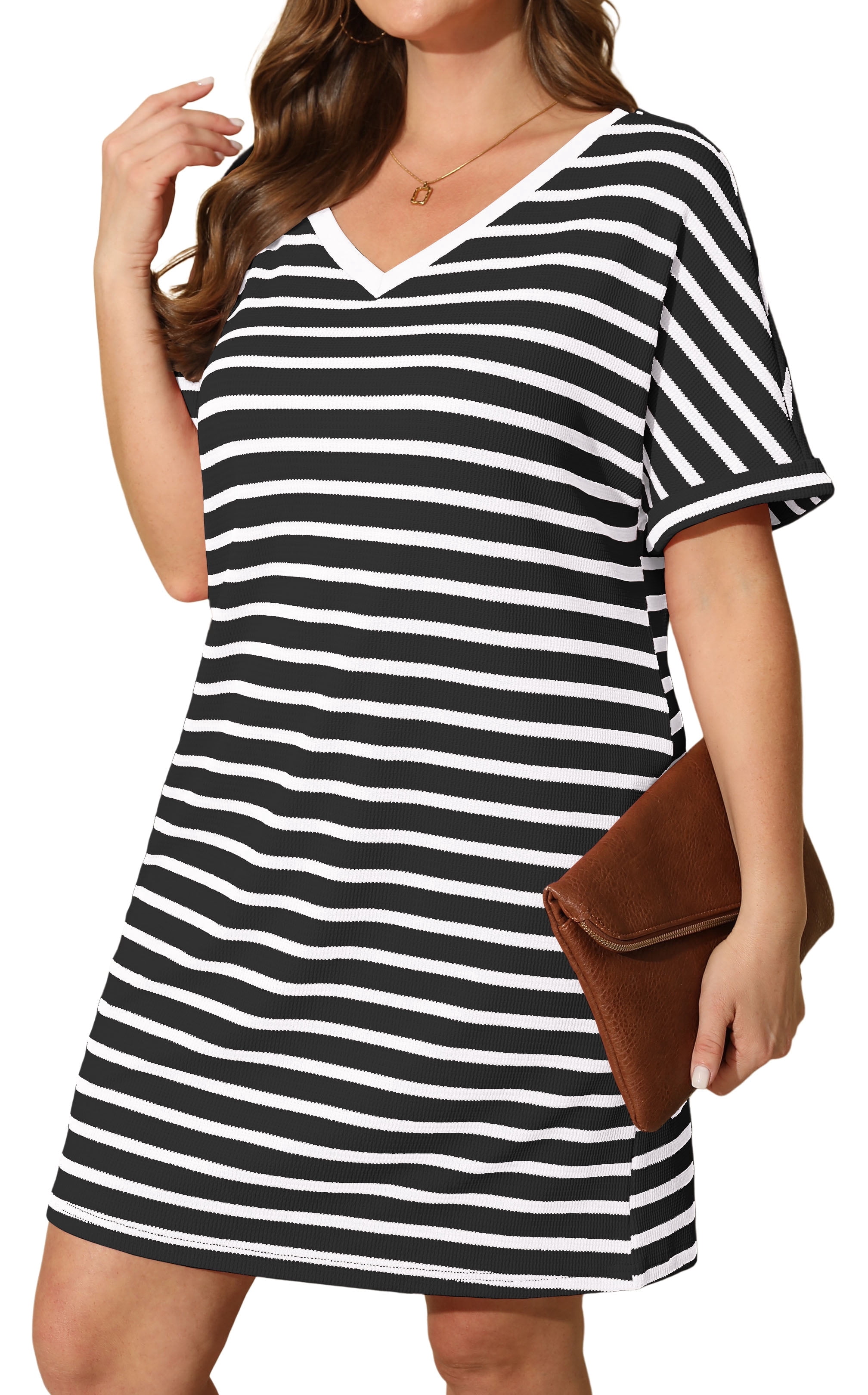 Daystry Women's Striped V Neck Loose Short Sleeve T Shirt Dress with ...