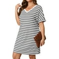 thumbnail image 1 of Daystry Women's Striped Fashion V Neck Loose Short Sleeve T Shirt Dress with Pocket for Women, 1 of 13