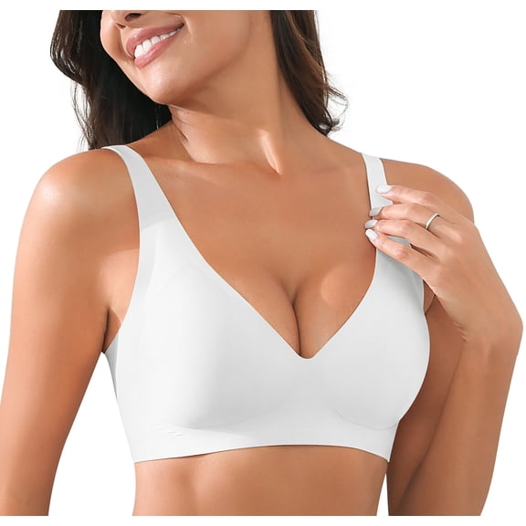 Daystry Womens Comfortable No Underwire Deep V Bras 360° Jelly Strip Wireless Soft Bra with Bra Extender