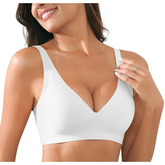 Daystry Womens Comfortable No Underwire Deep V Bras 360° Jelly Strip Wireless Soft Bra with Bra Extender