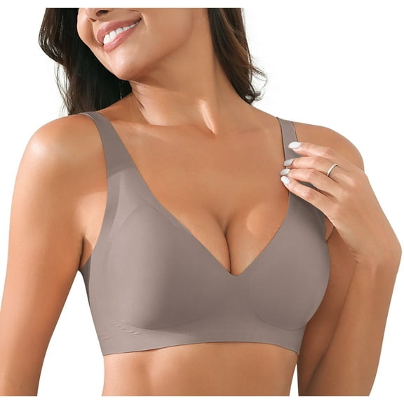 Daystry Womens Comfortable No Underwire Deep V Bras 360° Jelly Strip Wireless Soft Bra with Bra Extender
