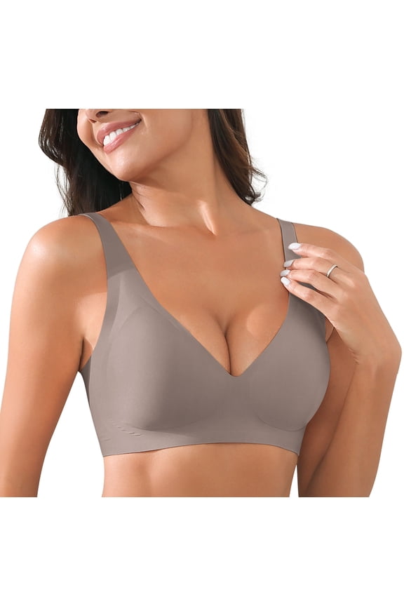 Womens Comfortable No Underwire Deep V Bras 360° Jelly Strip Wireless Soft Bra with Bra Extender