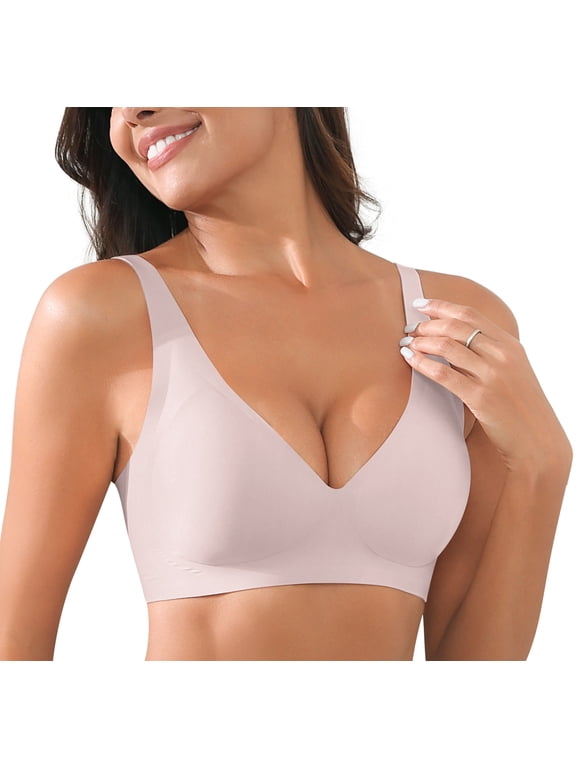 Womens Comfortable No Underwire Deep V Bras 360° Jelly Strip Wireless Soft Bra with Bra Extender