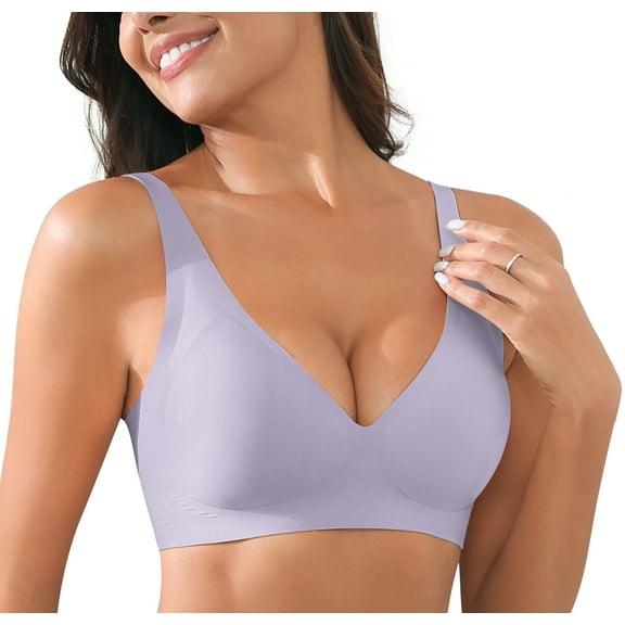 Daystry Womens Comfortable No Underwire Deep V Bras 360° Jelly Strip Wireless Soft Bra with Bra Extender