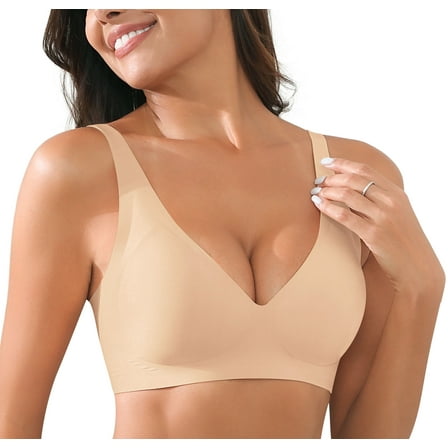 Daystry Womens Comfortable No Underwire Deep V Bras 360° Jelly Strip Wireless Soft Bra with Bra Extender