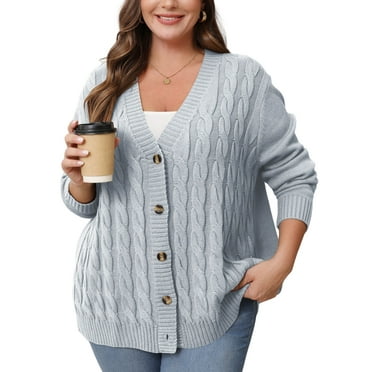 Daystry Women's 2025 Fall Winter Long Sleeve Chunky Cable Knit Sweater Open Front Cardigan Button Loose Sweaters Outerwear