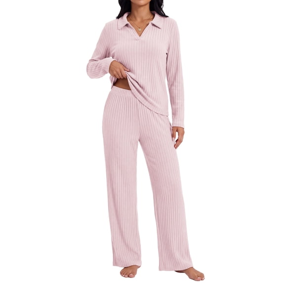 Daystry Lounge Sets for Women Knit Long Sleeve Tops and Long Pants Soft Comfy Pajamas Set 2 Piece Outfits S-2XL