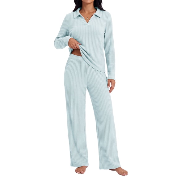 Daystry Lounge Sets for Women Knit Long Sleeve Tops and Long Pants Soft Comfy Pajamas Set 2 Piece Outfits S-2XL