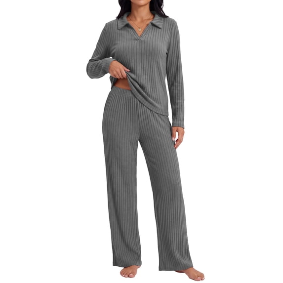 Daystry Lounge Sets for Women Knit Long Sleeve Tops and Long Pants Soft Comfy Pajamas Set 2 Piece Outfits S-2XL