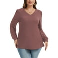 thumbnail image 1 of Daystry Womens Plus Size Long Sleeve Lace Tops Waffle Knit V-Neck Business Casual Loose Blouses Tee, 1 of 8