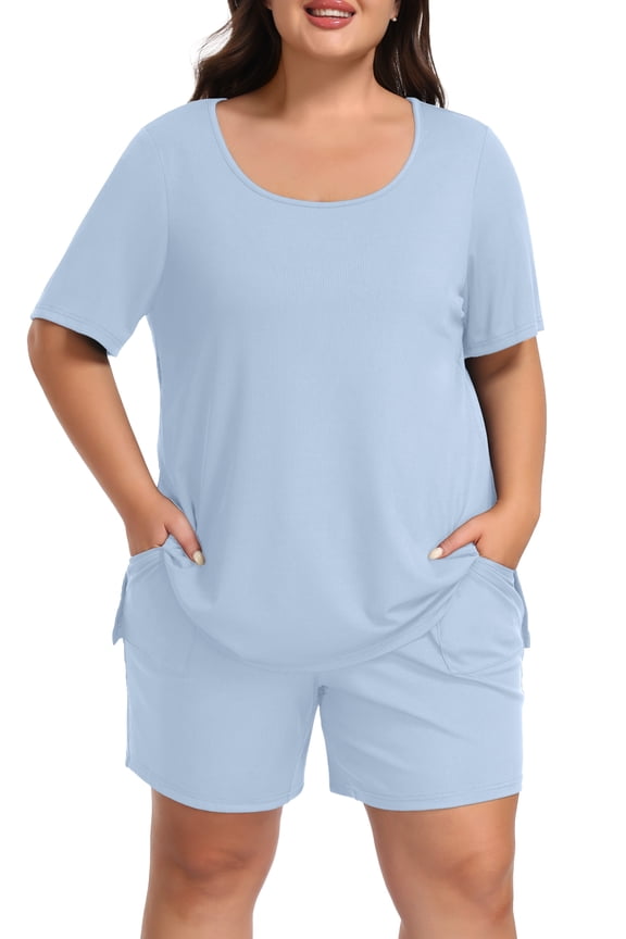 Womens Plus Size Pajama Sets 2 Piece Summer Short Sleeve Tops Shorts with Pockets for Lounge Sleepwear L-4XL