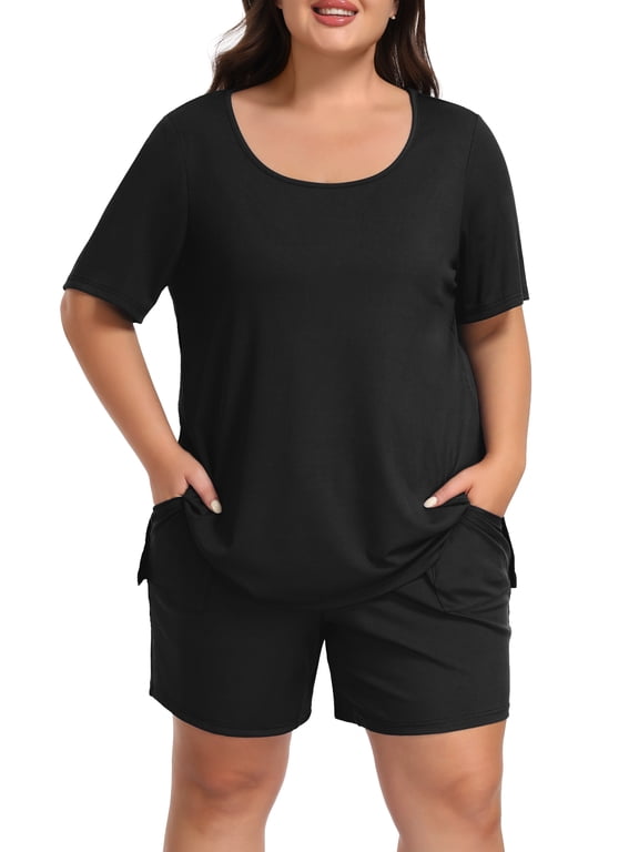 Womens Plus Size Pajama Sets 2 Piece Summer Short Sleeve Tops Shorts with Pockets for Lounge Sleepwear L-4XL