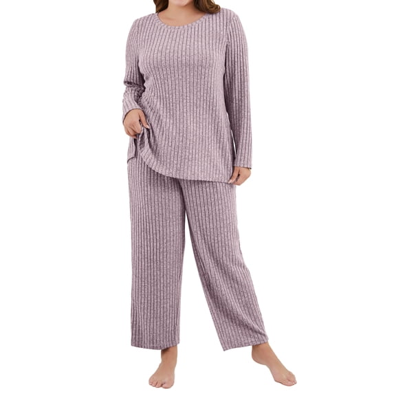 Daystry Womens Plus Size Pajama Sets 2 Piece Fall Winter Long Sleeve Tops Pants with Pockets for Lounge Sleepwear