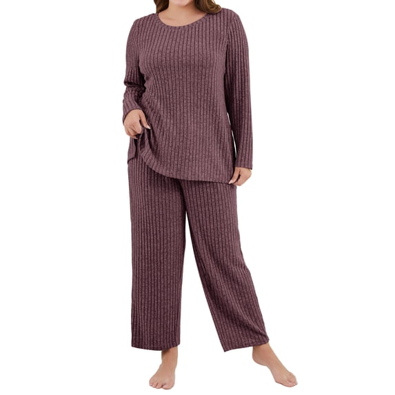 Daystry Womens Plus Size Pajama Sets 2 Piece Fall Winter Long Sleeve Tops Pants with Pockets for Lounge Sleepwear