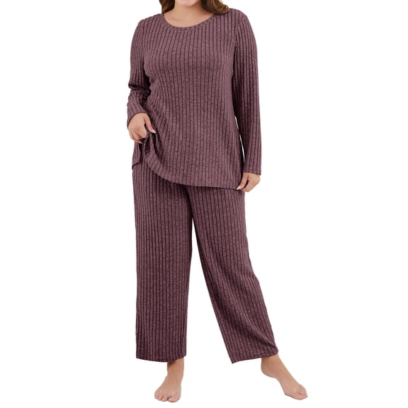 Daystry Womens Plus Size Pajama Sets 2 Piece Fall Winter Long Sleeve Tops Pants with Pockets for Lounge Sleepwear