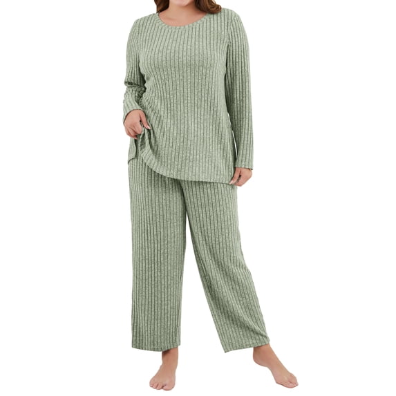 Daystry Womens Plus Size Pajama Sets 2 Piece Fall Winter Long Sleeve Tops Pants with Pockets for Lounge Sleepwear
