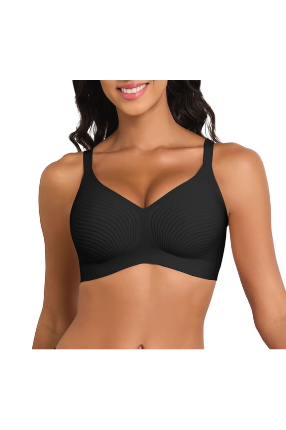 Womens Wireless Stripe Bras No Underwire Push Up Bra Comfort Seamless Supportive Full Coverage Everyday Bras without padding