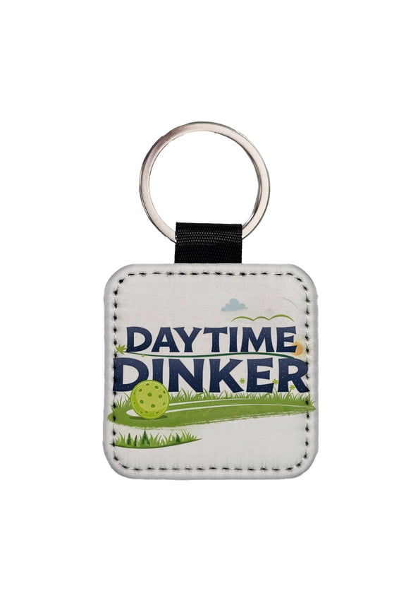 Daytime Dinker Pickleball Funny Saying Faux Leather Square Keychain