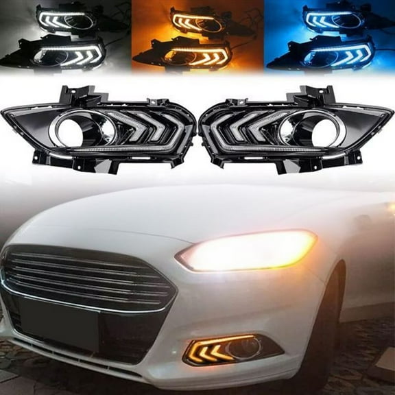 Daytime Running Light DRL Fog Light Assembly for Ford Fusion 2013 2014 2015 2016, LED Switchback White DRL Amber Turn Signal Light Blue Low Beam Assembly Front Bumper Light