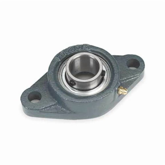 2 Holes, Rhombus Housing, 2 Bolt Flange Bearing, Radial Ball, 1 in Dia, Cast Iron, Set Screw