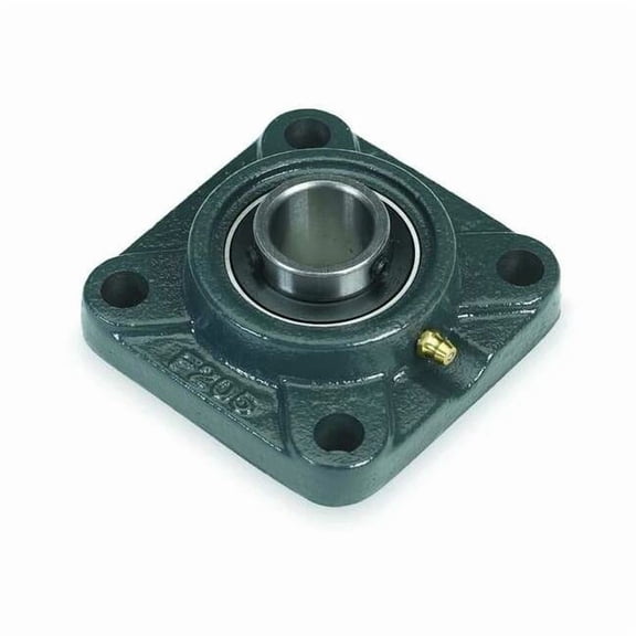 4 Holes, Square Housing, 4 Bolt Flange Bearing, Radial Ball, 1 in Dia, Cast Iron, Set Screw