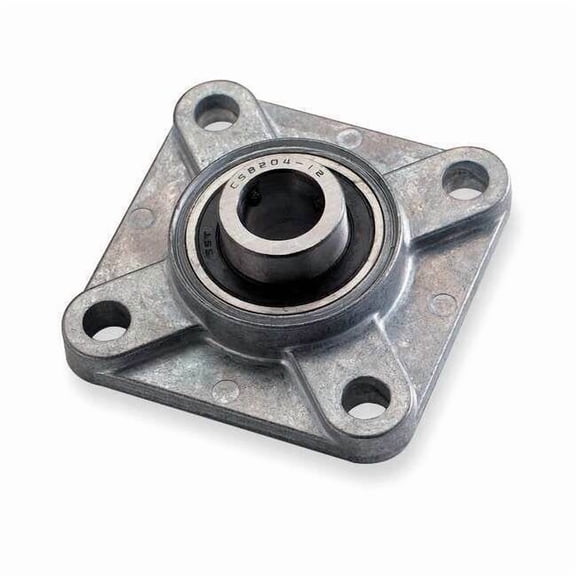 4 Holes, Square Housing, 4 Bolt Flange Bearing, Radial Ball, 1/2 in Dia, Zinc Die Cast, Set Screw
