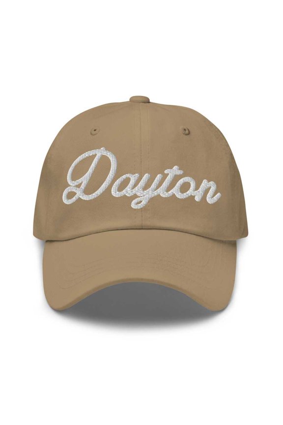 Dayton Baseball Cap Dayton Dad Hat Bold Script California CA Hat Embroidered Souvenir Gift Khaki