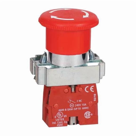 Dayton Emergency Stop Push Button, 22 mm, 1NC, Red 30G253