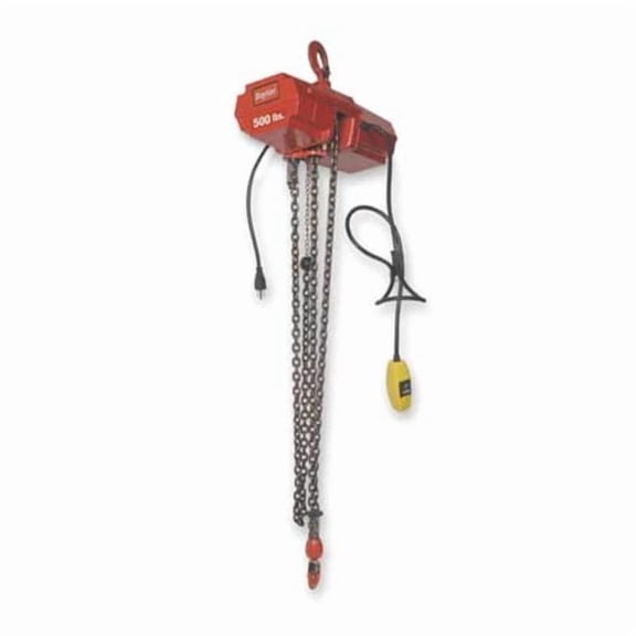 Electric Chain Hoist, 800 lb, 10 ft, Hook Mounted - No Trolley, 115V AC, Red 4ZY98