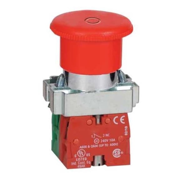 Dayton Emergency Stop Push Button, 22 mm, 1NO/1NC, Red 30G251