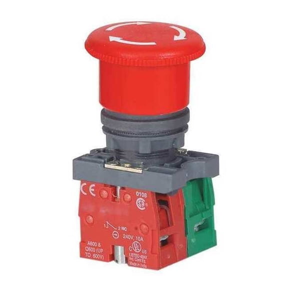 Dayton Emergency Stop Push Button, 22 mm, 1NO/1NC, Red 30G254