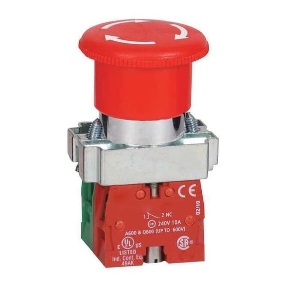 Dayton Emergency Stop Push Button, 22 mm, 1NO/1NC, Red 30G255