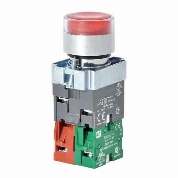 Dayton Illuminated Push Button, 22 mm, 1NO/1NC, Red 30G202