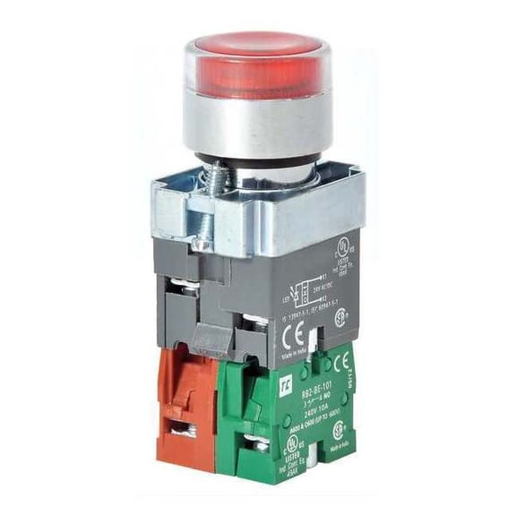 Dayton Illuminated Push Button, 22 mm, 1NO/1NC, Red 30G206