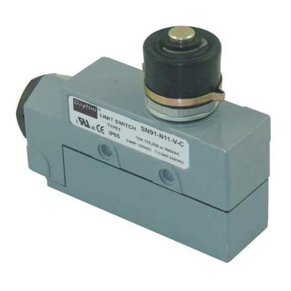 Limit Switch, Plunger, SPDT, 15A at 480V AC, Actuator Location: Top