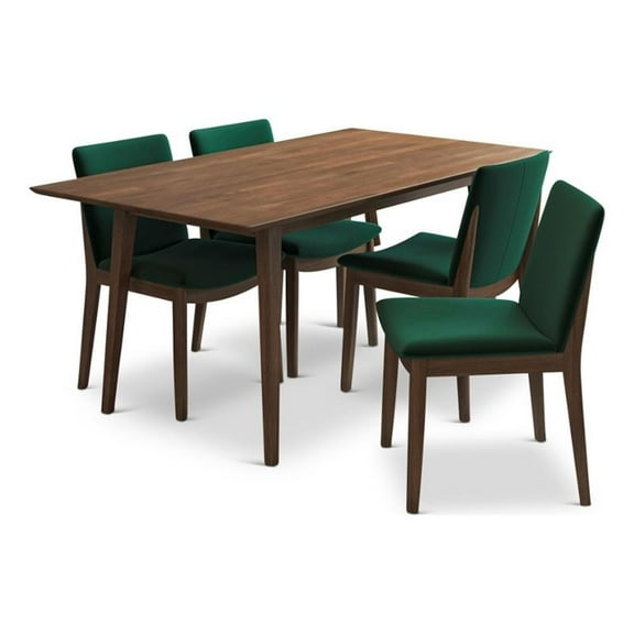 Ashcroft Dayton Modern Solid Wood Dining Table and 4 Dining Chair Set in Walnut