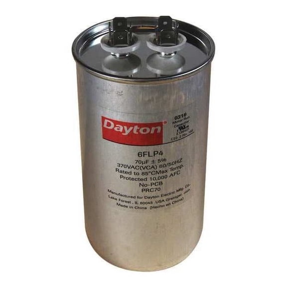 Dayton Motor Run Capacitor,70 MFD,370V,Round 6FLP4