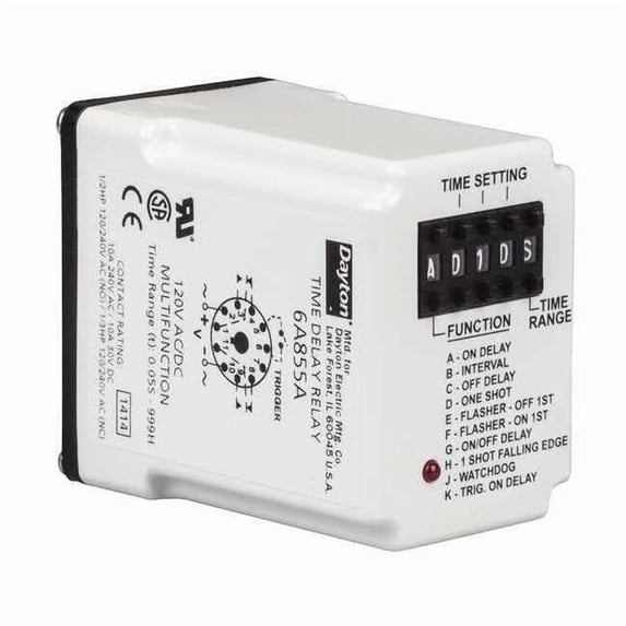 Multifunction Time Delay Relay, Octal, Multi Function, 10 Functions 120V AC, DPDT 6A855