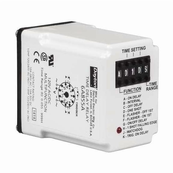Multifunction Time Delay Relay, Octal, Multi Function, 10 Functions 120V AC, DPDT 6A855