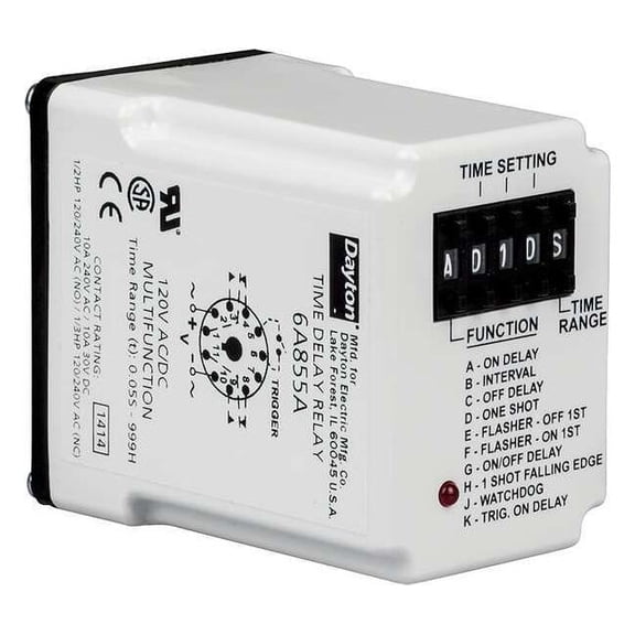 Multifunction Time Delay Relay, Octal, Multi Function, 10 Functions 240V AC, DPDT 5DRA1