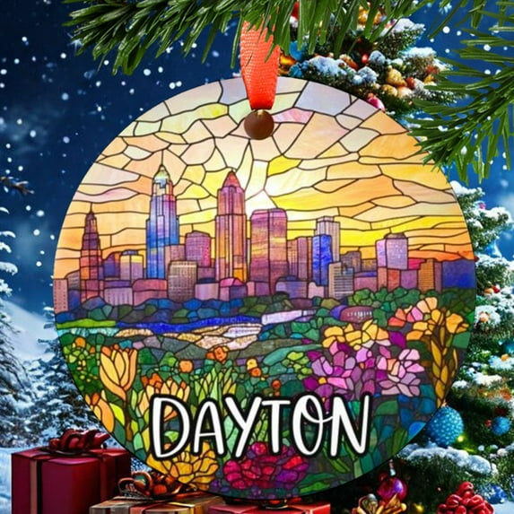 Dayton Ohio Christmas Ornament, Ceramic, Acrylic - Vacation Souvenir, Tree, Holiday Keepsake 2025, Jetsetter Gift, Collector’s Piece, Holiday Tree Decoration