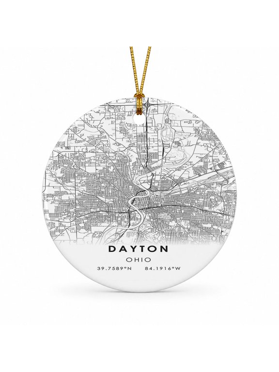 Dayton Ohio Travel Map Ornament, Ohio Map Ornament, Travel Souvenir Keepsake Christmas Tree Ornament