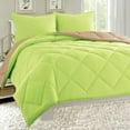 thumbnail image 1 of Dayton Queen Size 3-Piece Reversible Comforter Set Soft Brushed Microfiber Quilted Bed Cover Lime Green & Taupe, 1 of 1