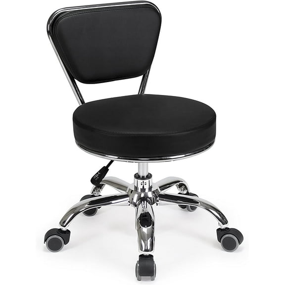 Dayton Rolling Stool with Backrest – Black Pneumatic Seat, Adjustable Height 13"-15", Ergonomic Design for Home Office, Garage, Gardening, Lab, School, Mechanic Tasks