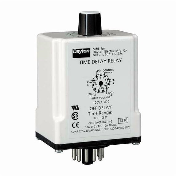 Single Function Time Delay Relay, Octal, Off Delay, 1 Functions 12V DC, DPDT 24EN83